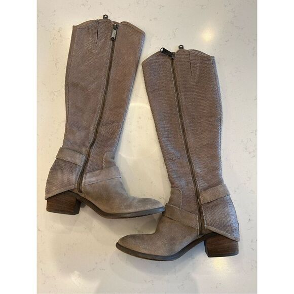 Donald Pliner Dela riding boots gray taupe leather textured size 6 - Picture 8 of 12